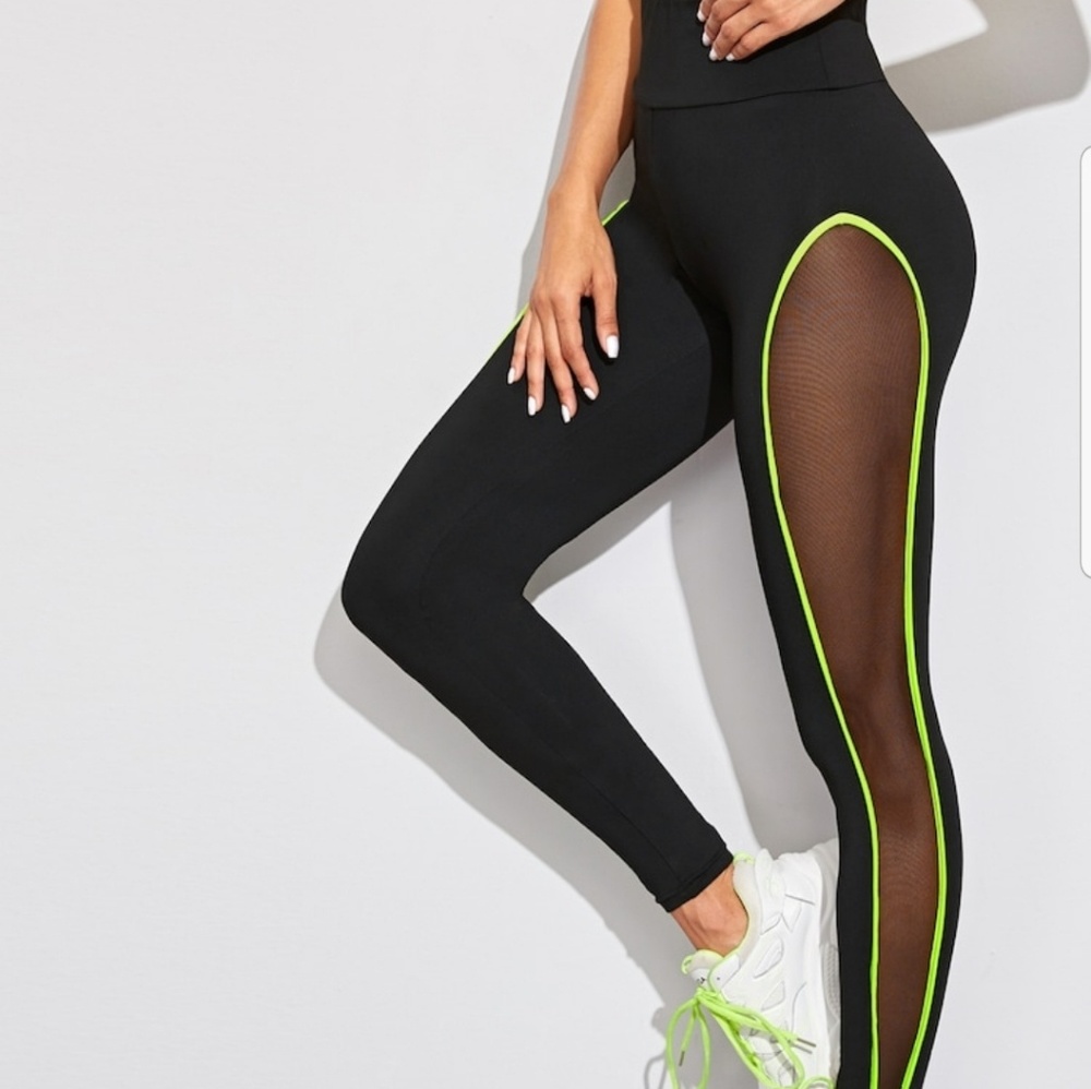 NEW NEON LIME SHEER PANEL LEGGINGS